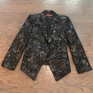 Alice + Olivia Jacquard Black Silver Metallic Blazer Size Medium